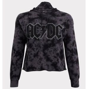 Torrid AC/DC black tie dye crop hoodie (size 2)